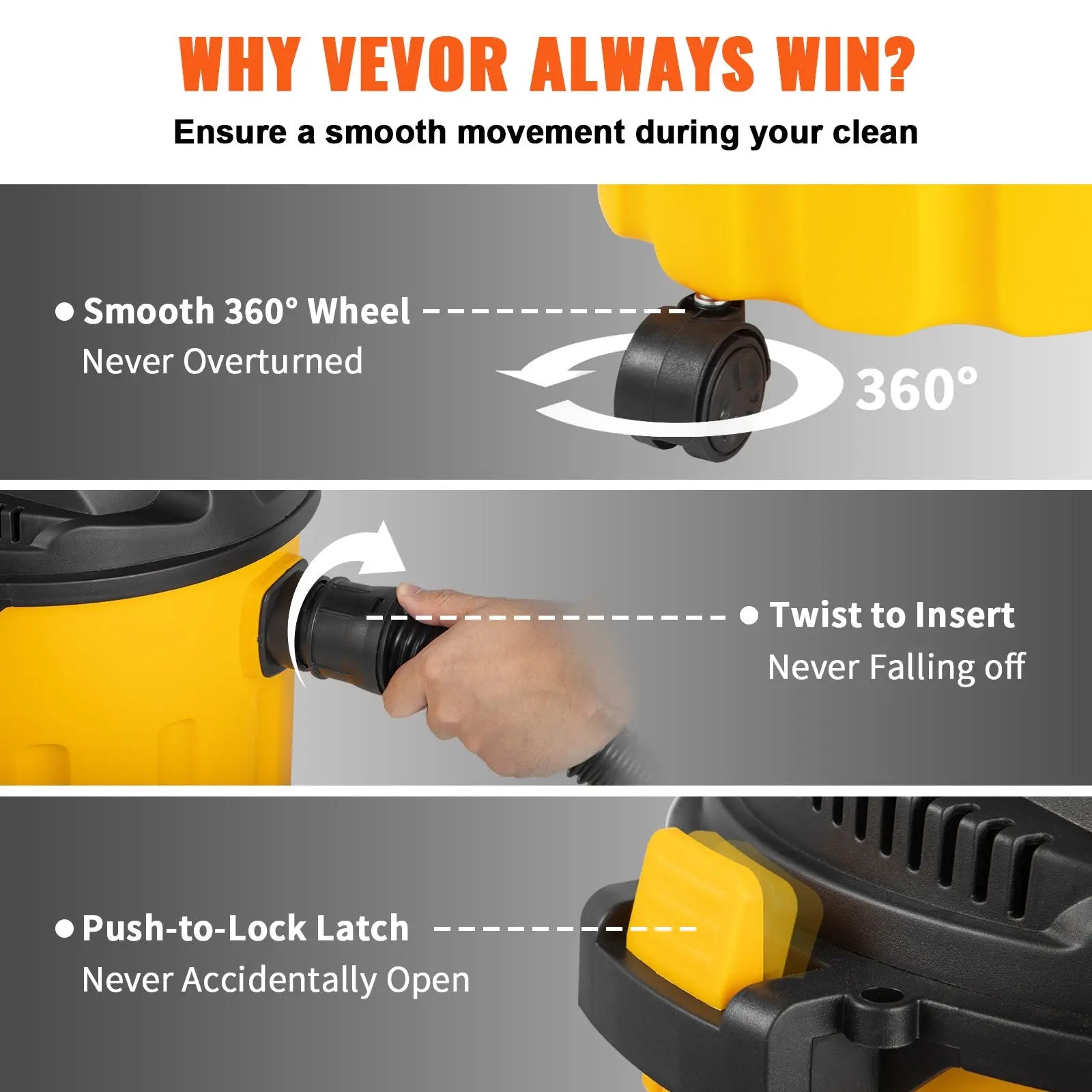 VEVOR 2.6 Gallon Wet Dry Shop Vac – 2.5 HP 3-in-1 Portable Vacuum & Blower with Floor, Car & Upholstery Attachments, ETL Listed null