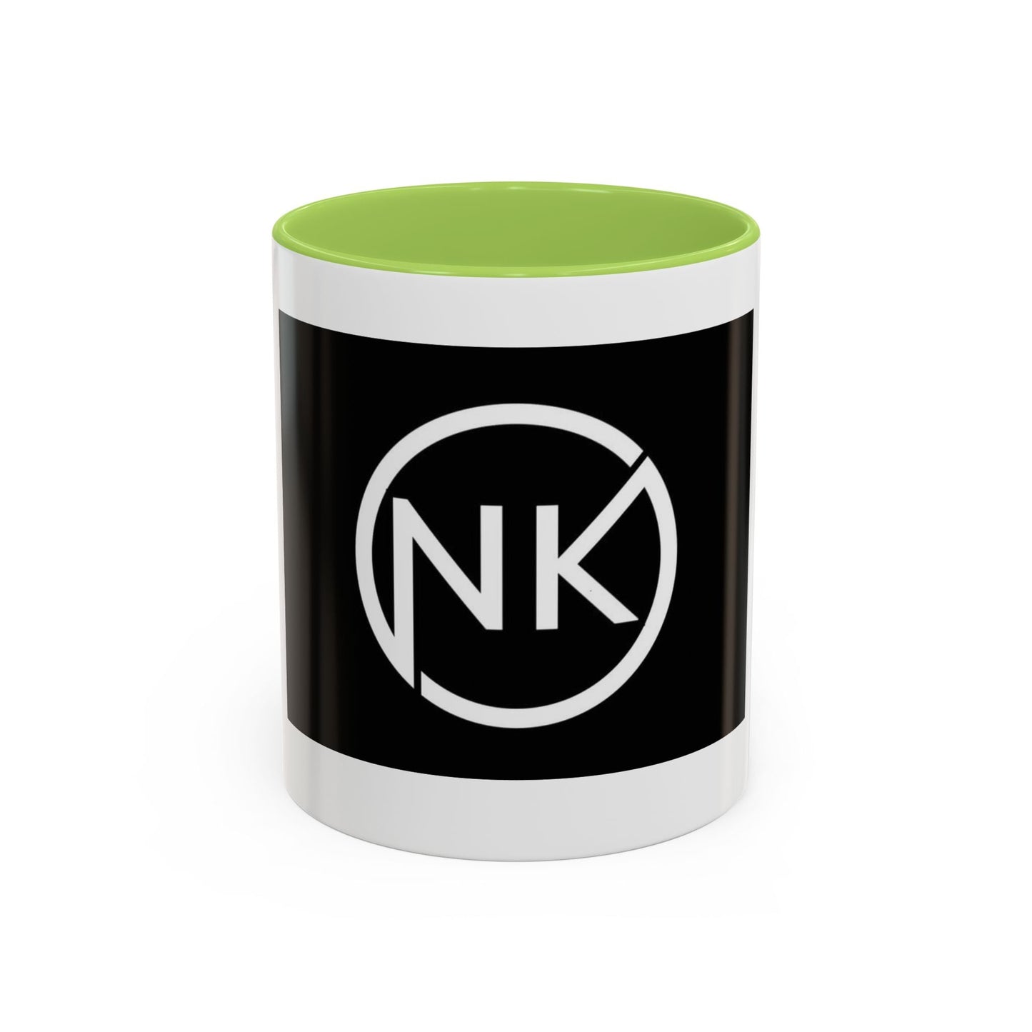 NK Monogram Accent Coffee Mug — Black Logo Ceramic Cup (11/15 oz) Printify