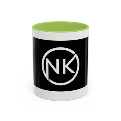 NK Monogram Accent Coffee Mug — Black Logo Ceramic Cup (11/15 oz) Printify