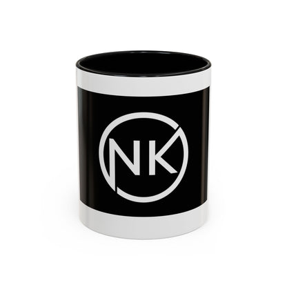 NK Monogram Accent Coffee Mug — Black Logo Ceramic Cup (11/15 oz) Printify