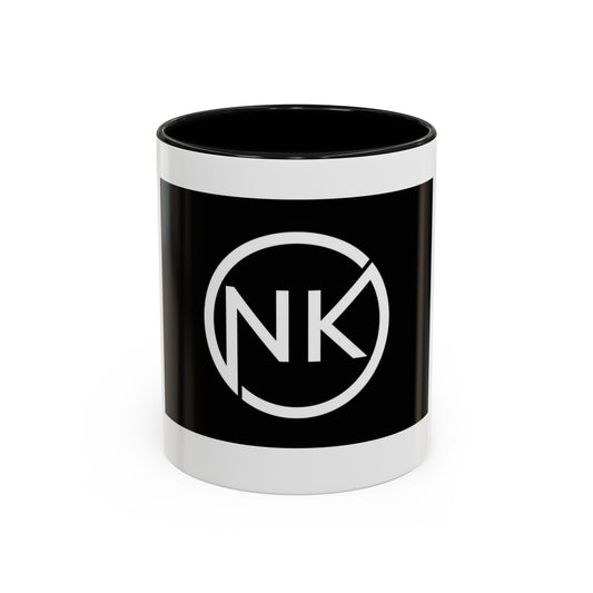 NK Monogram Accent Coffee Mug — Black Logo Ceramic Cup (11/15 oz) Printify
