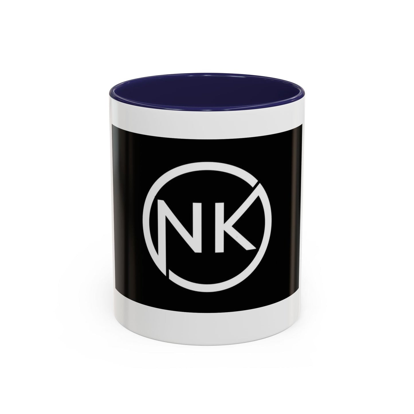 NK Monogram Accent Coffee Mug — Black Logo Ceramic Cup (11/15 oz) Printify