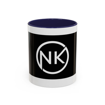 NK Monogram Accent Coffee Mug — Black Logo Ceramic Cup (11/15 oz) Printify
