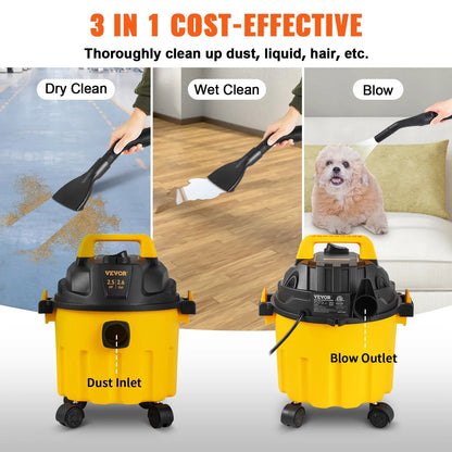 VEVOR 2.6 Gallon Wet Dry Shop Vac – 2.5 HP 3-in-1 Portable Vacuum & Blower with Floor, Car & Upholstery Attachments, ETL Listed null