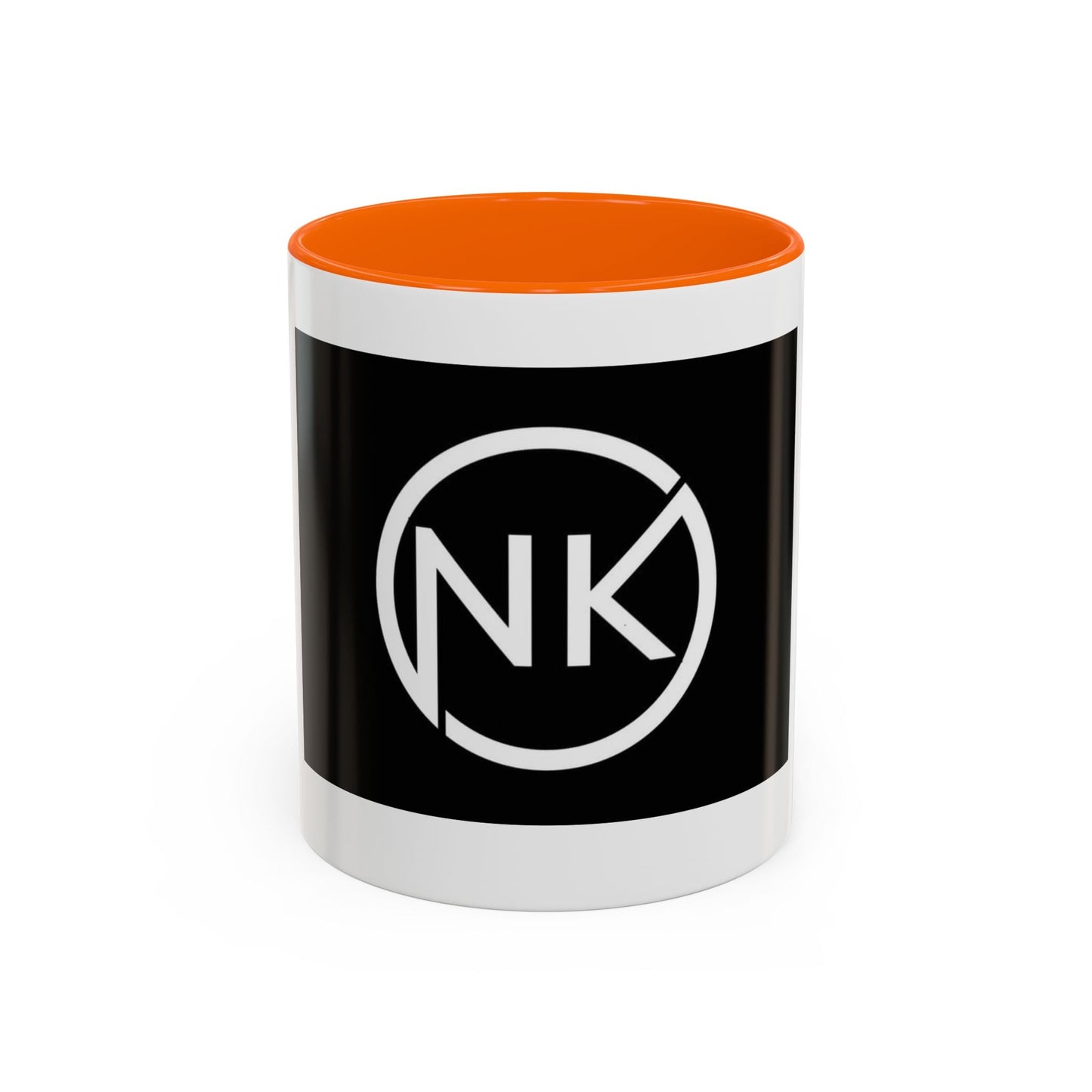NK Monogram Accent Coffee Mug — Black Logo Ceramic Cup (11/15 oz) Printify