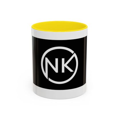 NK Monogram Accent Coffee Mug — Black Logo Ceramic Cup (11/15 oz) Printify