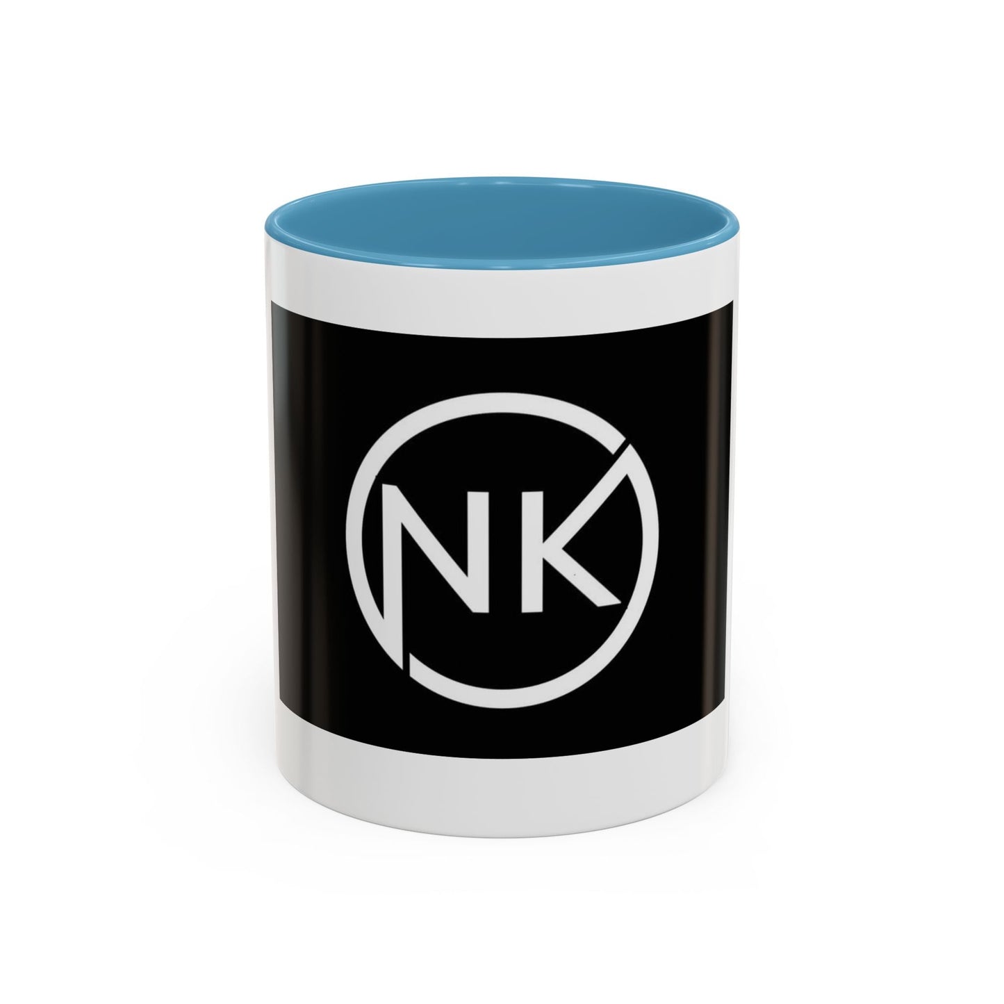 NK Monogram Accent Coffee Mug — Black Logo Ceramic Cup (11/15 oz) Printify