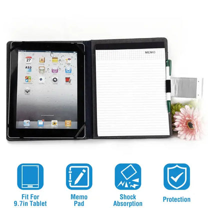 9.7 Inch Tablet Padfolio Case – PU Leather Executive Portfolio with Notepad, Stand & Tablet Sleeve null