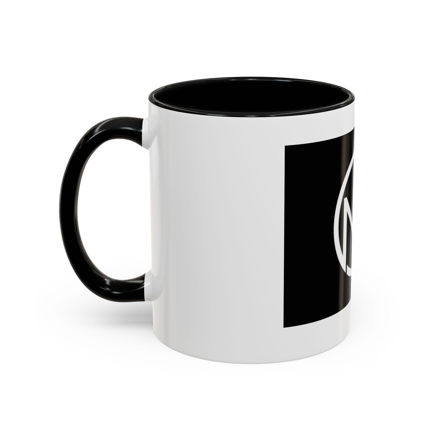 NK Monogram Accent Coffee Mug — Black Logo Ceramic Cup (11/15 oz) Printify