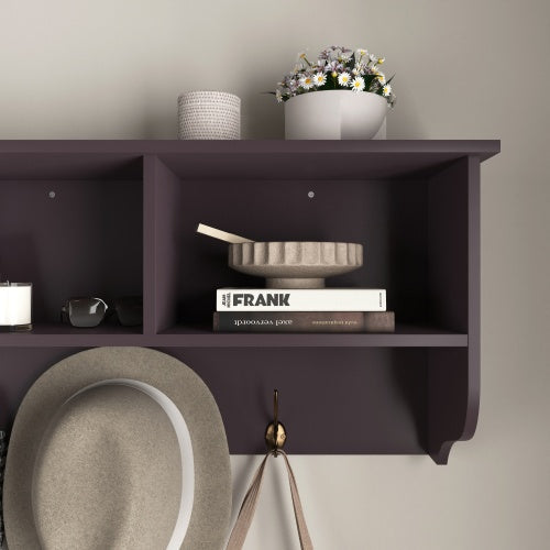 Espresso Entryway Wall Mounted Coat Rack With 4 Dual Hooks Living Room Wooden Storage Shelf null