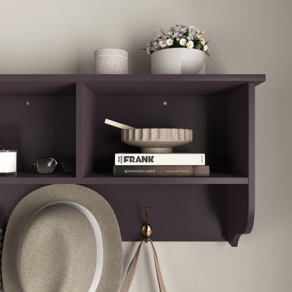 Espresso Entryway Wall Mounted Coat Rack With 4 Dual Hooks Living Room Wooden Storage Shelf null