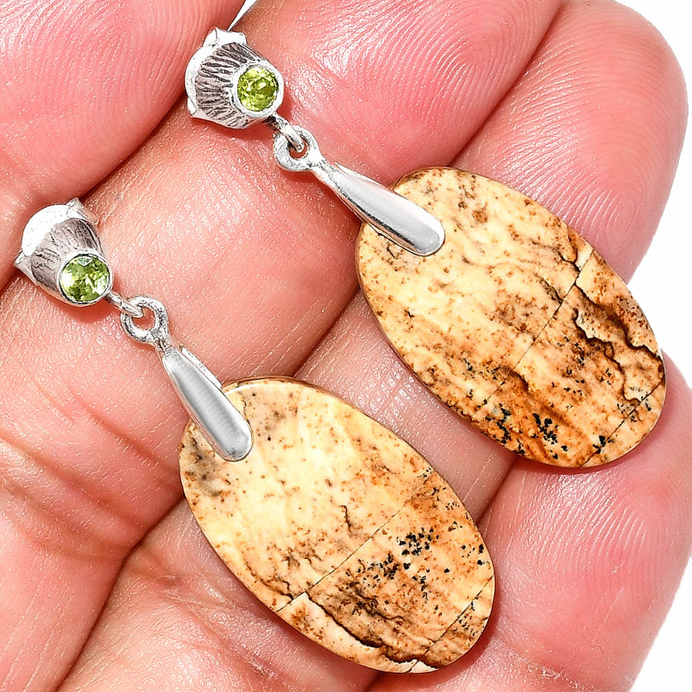 Natural Picture Jasper & Peridot Earrings E-1120 SDE84606-0