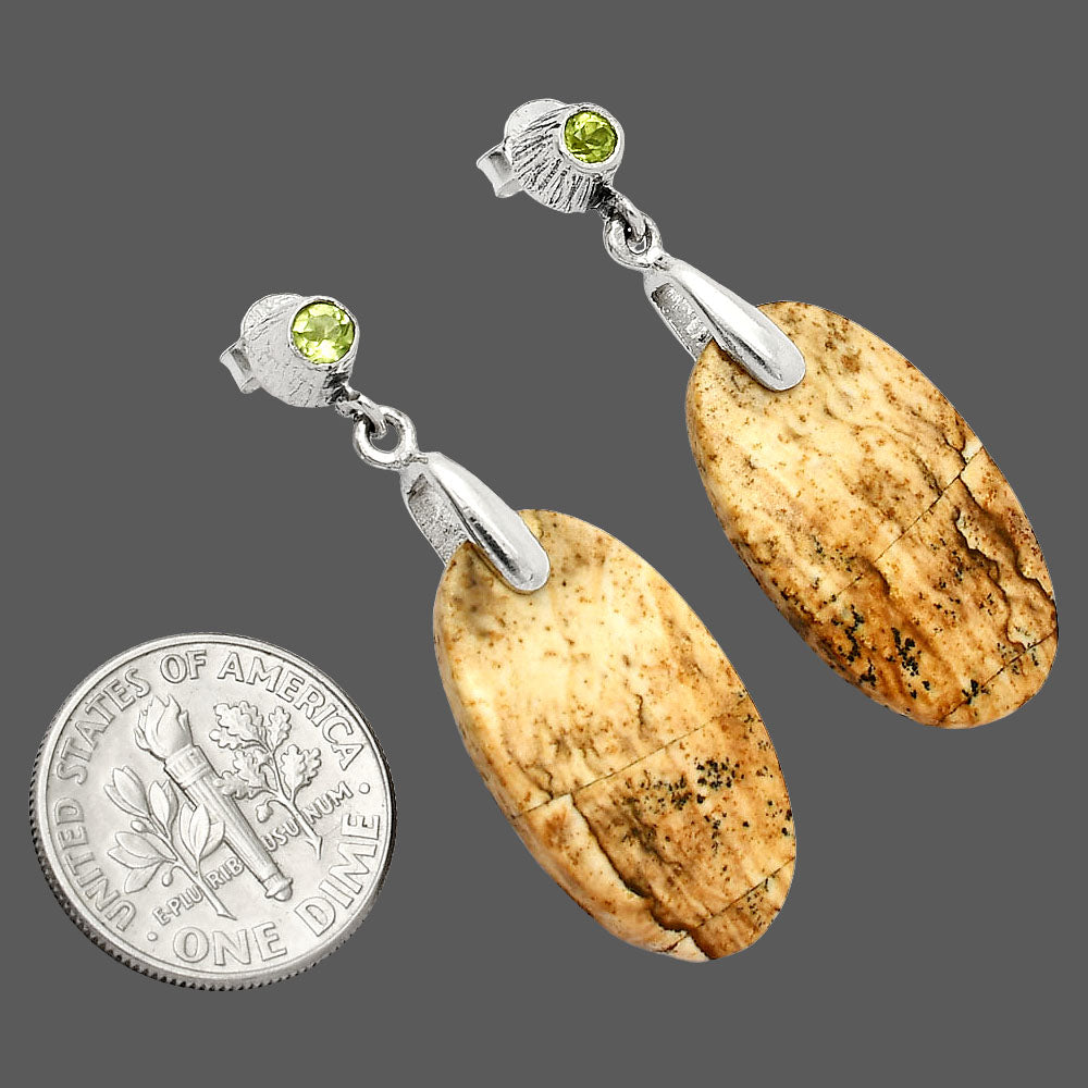 Natural Picture Jasper & Peridot Earrings E-1120 SDE84606-2