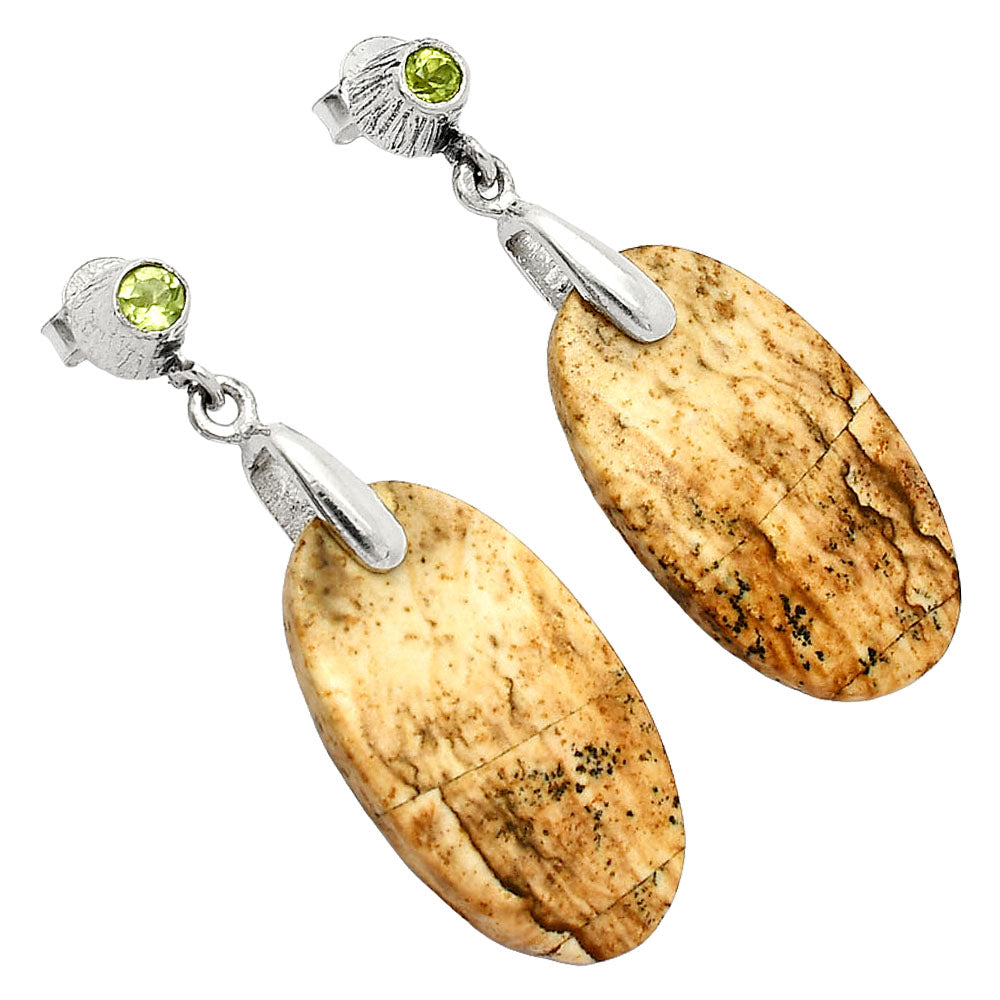 Natural Picture Jasper & Peridot Earrings E-1120 SDE84606-1
