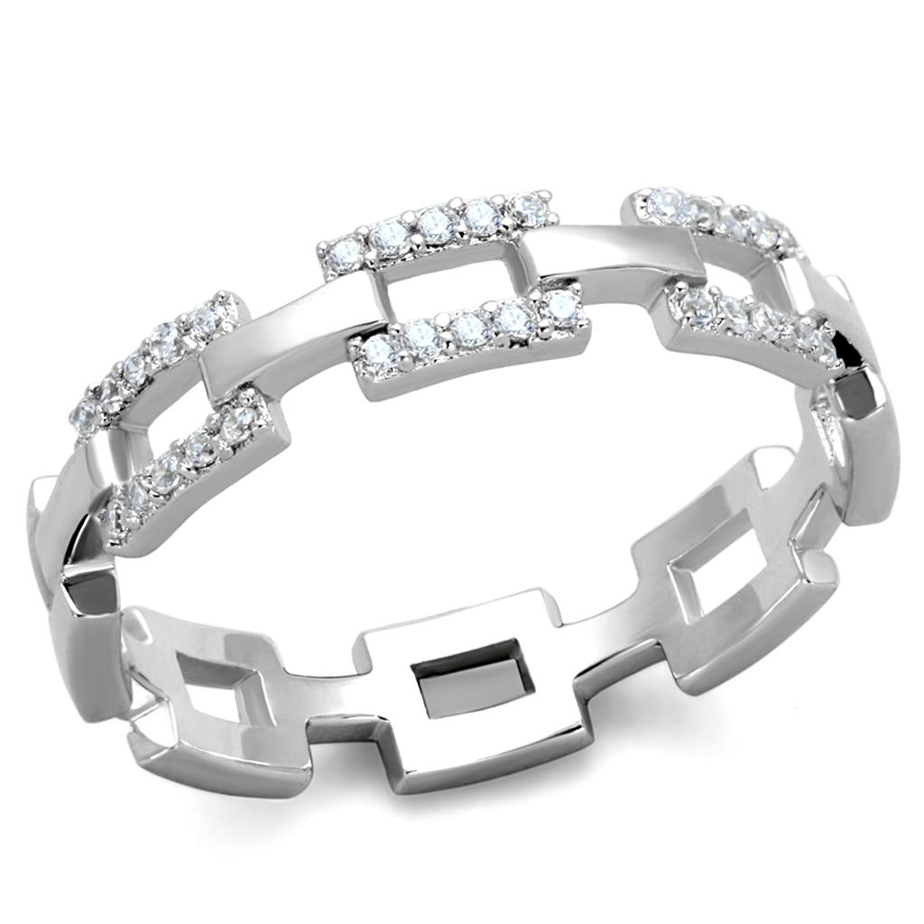 TS257 - Rhodium 925 Sterling Silver Ring with AAA Grade CZ  in Clear Alamode