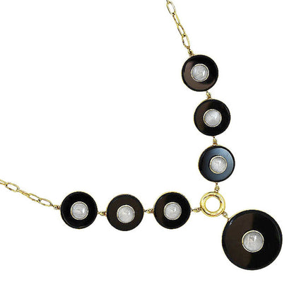 18K Gold Plated Black Onyx and Rainbow Moonstone Necklace Earrings Set TT01011 DESIRE GEM