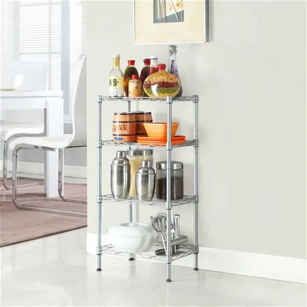 4-Tier Metal Storage Rack – Adjustable Carbon Steel Shelving Unit for Garage, Kitchen & Home, Silver Gray