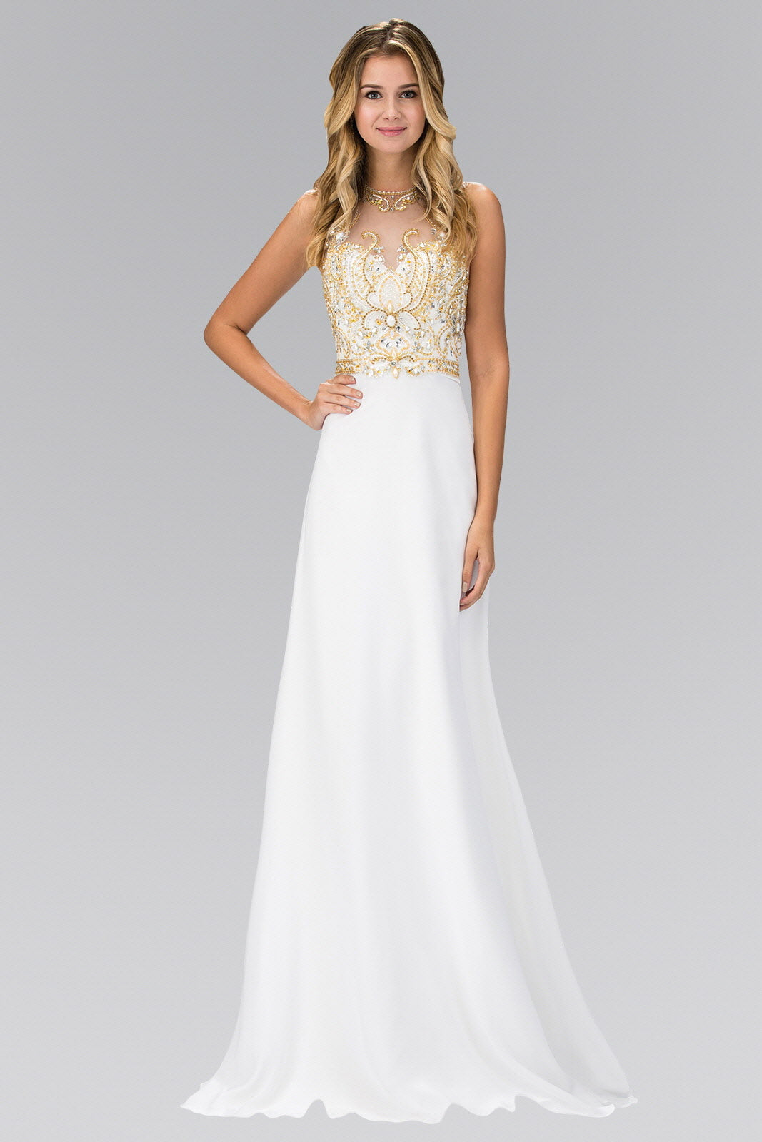 Jewel and Bead Embellished Long Dress with Back Cut Out Tux-USA