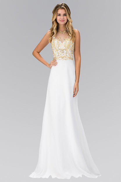Jewel and Bead Embellished Long Dress with Back Cut Out Tux-USA
