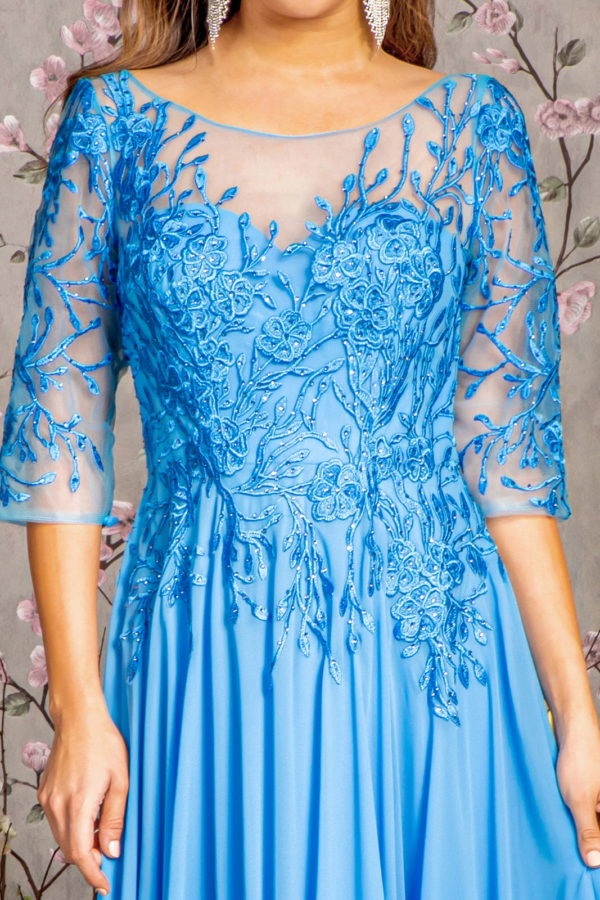Bead Embroidery Sheer Neckline V-back Chiffon A-line Long Dress Tux-USA