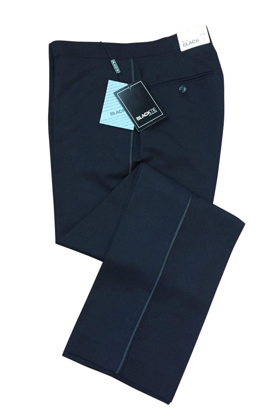 "Logan" Black Luxury Wool Blend Tuxedo Pants Tux-USA
