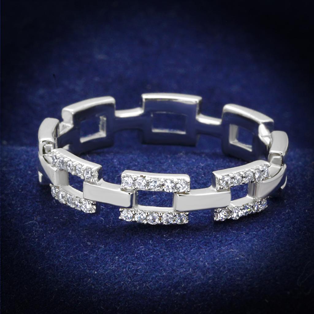 TS257 - Rhodium 925 Sterling Silver Ring with AAA Grade CZ  in Clear Alamode
